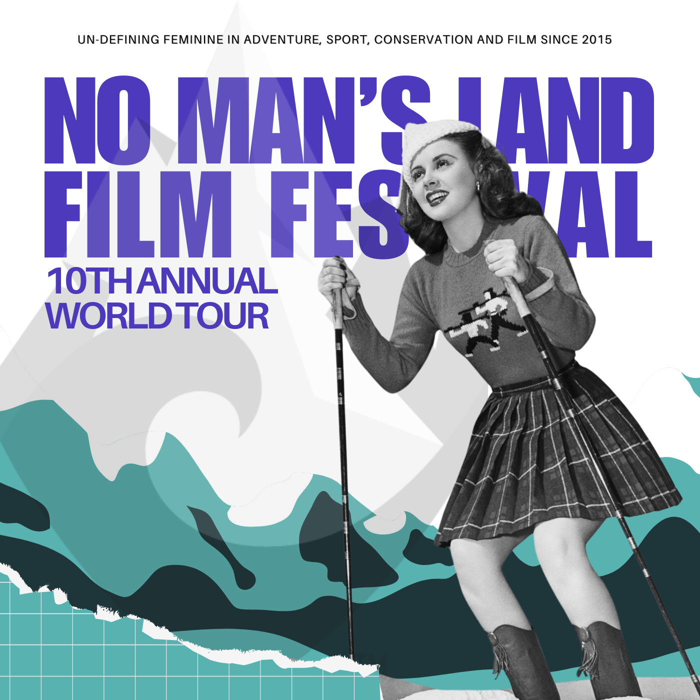 Woman skiing and words behind her say No Man's Land Film Festival